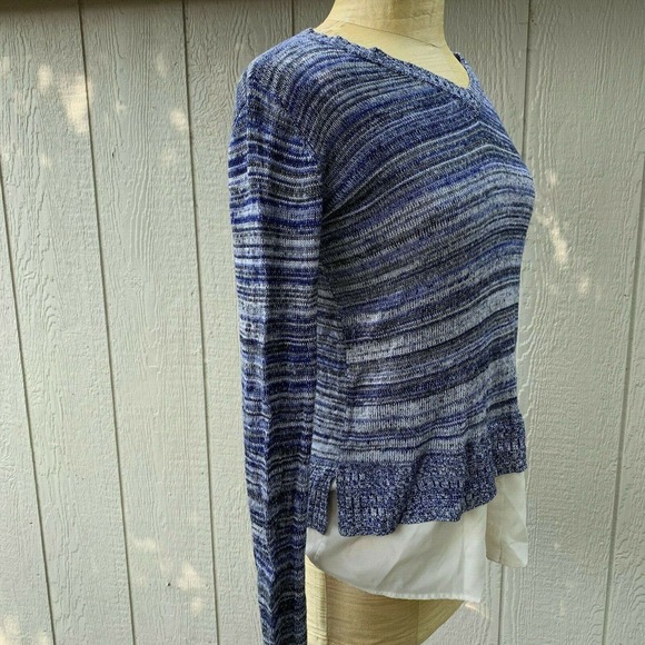 Market Spruce Sweater Womens Blue Layered Long Sleeve VNeck Striped Womens XS - Picture 2 of 7